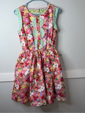 Matilda Jane Pink Floral Dress with Mint Trim